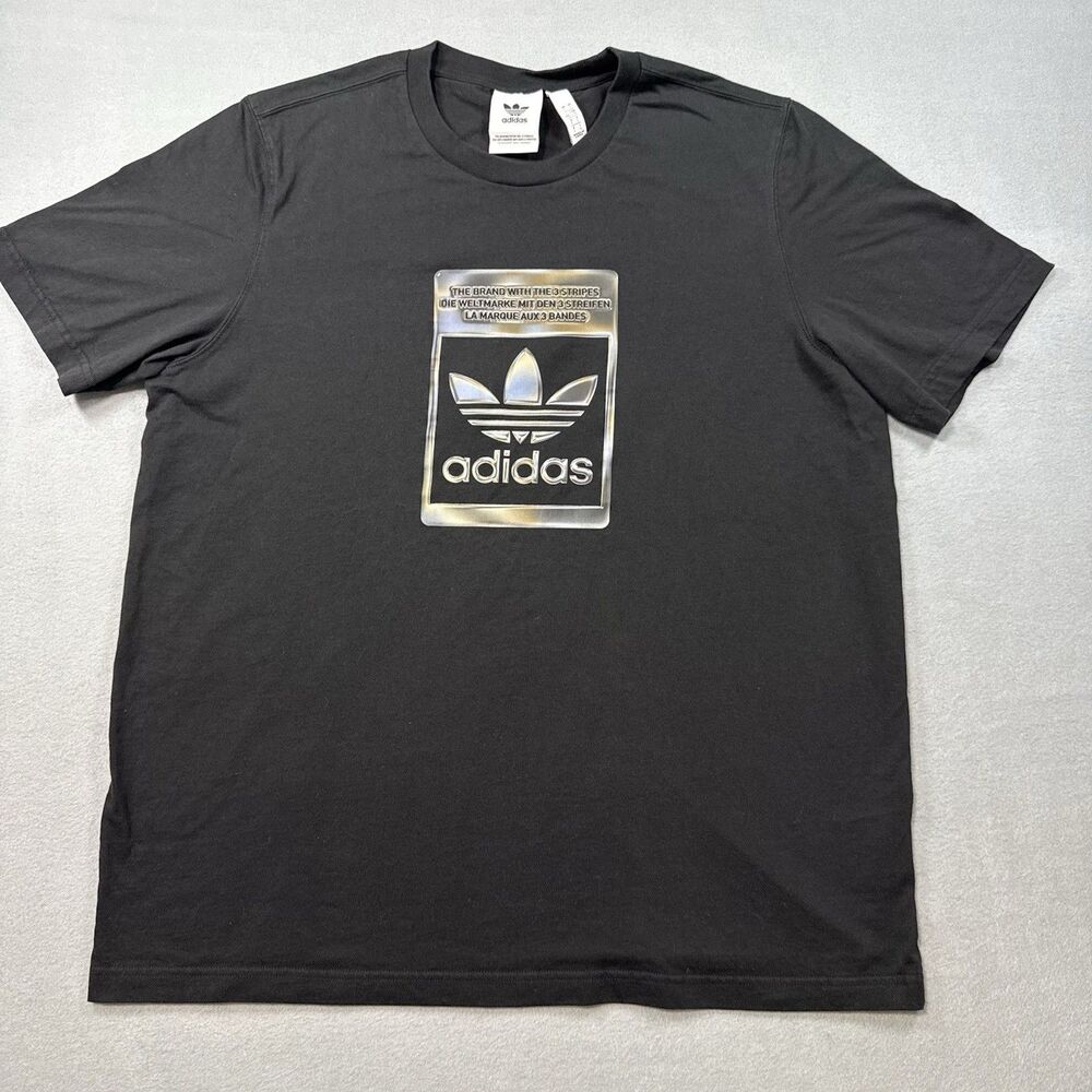 Adidas Originals Trefoil Metallic Logo Graphic T-Shirt Size Large Black Men’s